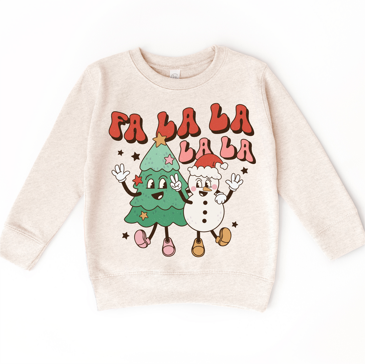 Fa La La La La Christmas Carol Toddler design on a natural sweatshirt.
