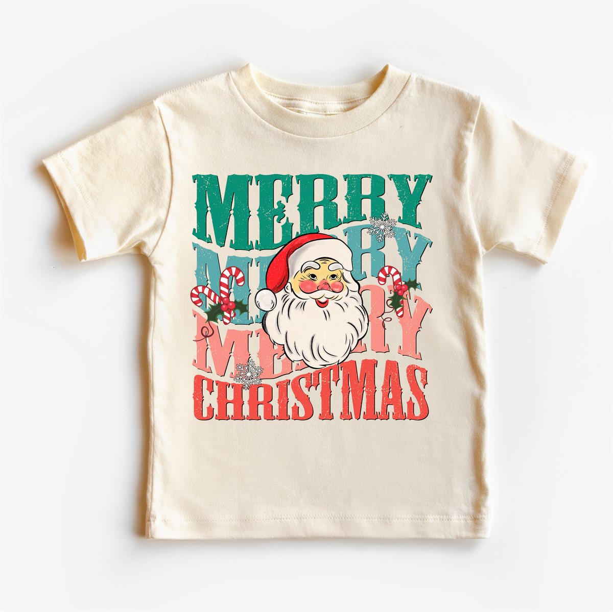 Merry Merry Christmas Santa design on a natural garment.
