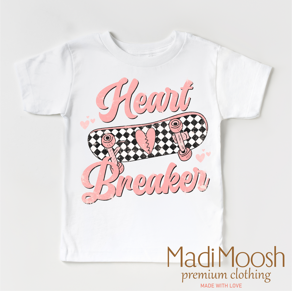 Heart Breaker Skater Valentine design on a white garment.