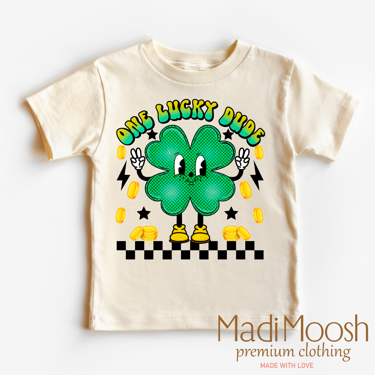 One Lucky Dude Retro St. Patrick's Day, Kids St Patrick's Day graphic T-shirt by Madi Moosh