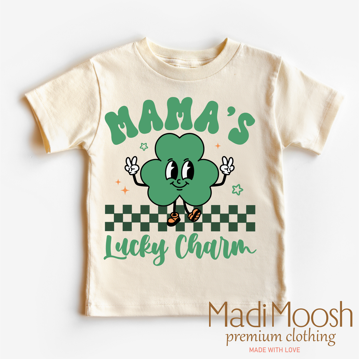 Mama's Lucky Clover St. Patrick's Day Shirt product design and garment details.