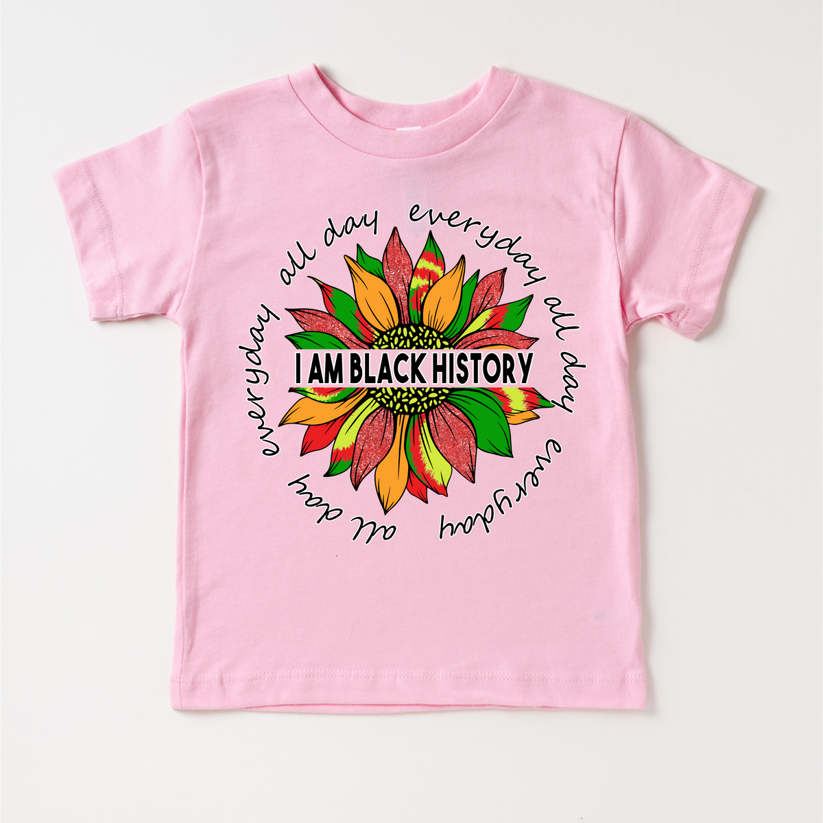 I Am Black History design on a pink garment.