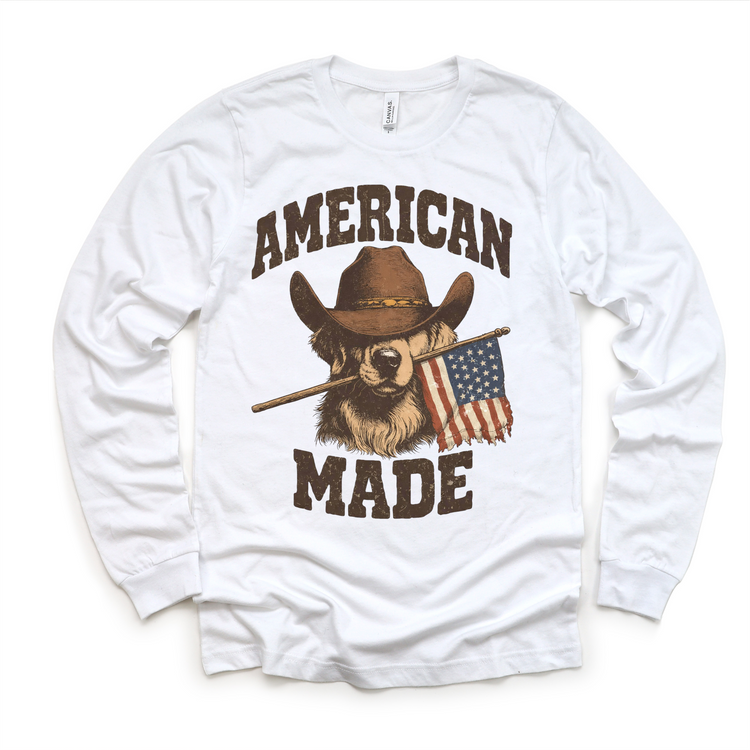 American Made Kids T-Shirt | Patriotic Cowboy Dog Tee | Western USA Graphic Shirt | 4th of July Kids Tee