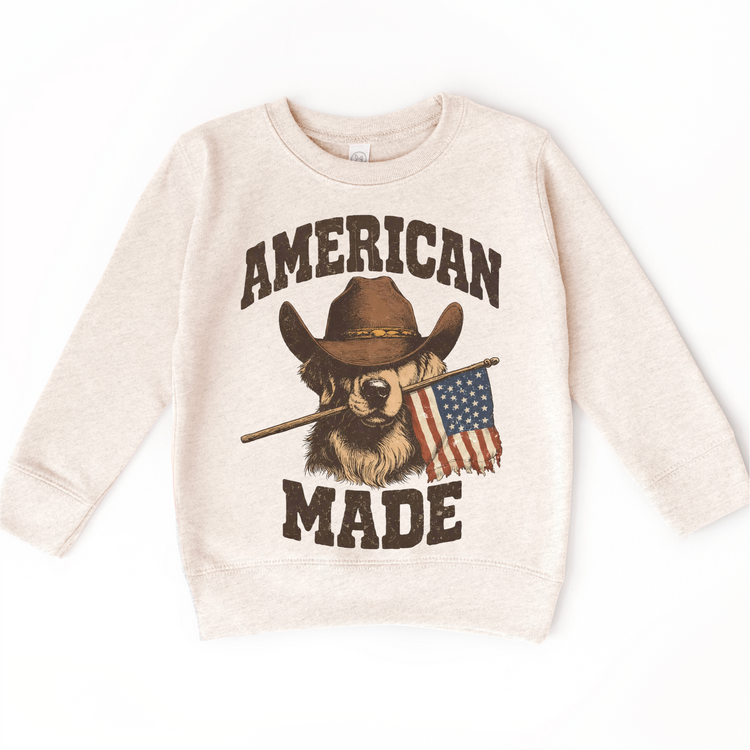 American Made Kids T-Shirt | Patriotic Cowboy Dog Tee | Western USA Graphic Shirt | 4th of July Kids Tee