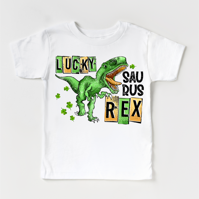 Lucky Saurus Rex St. Patrick's Day Shirt - Lucky Dinosaur Kids & Adult Tees