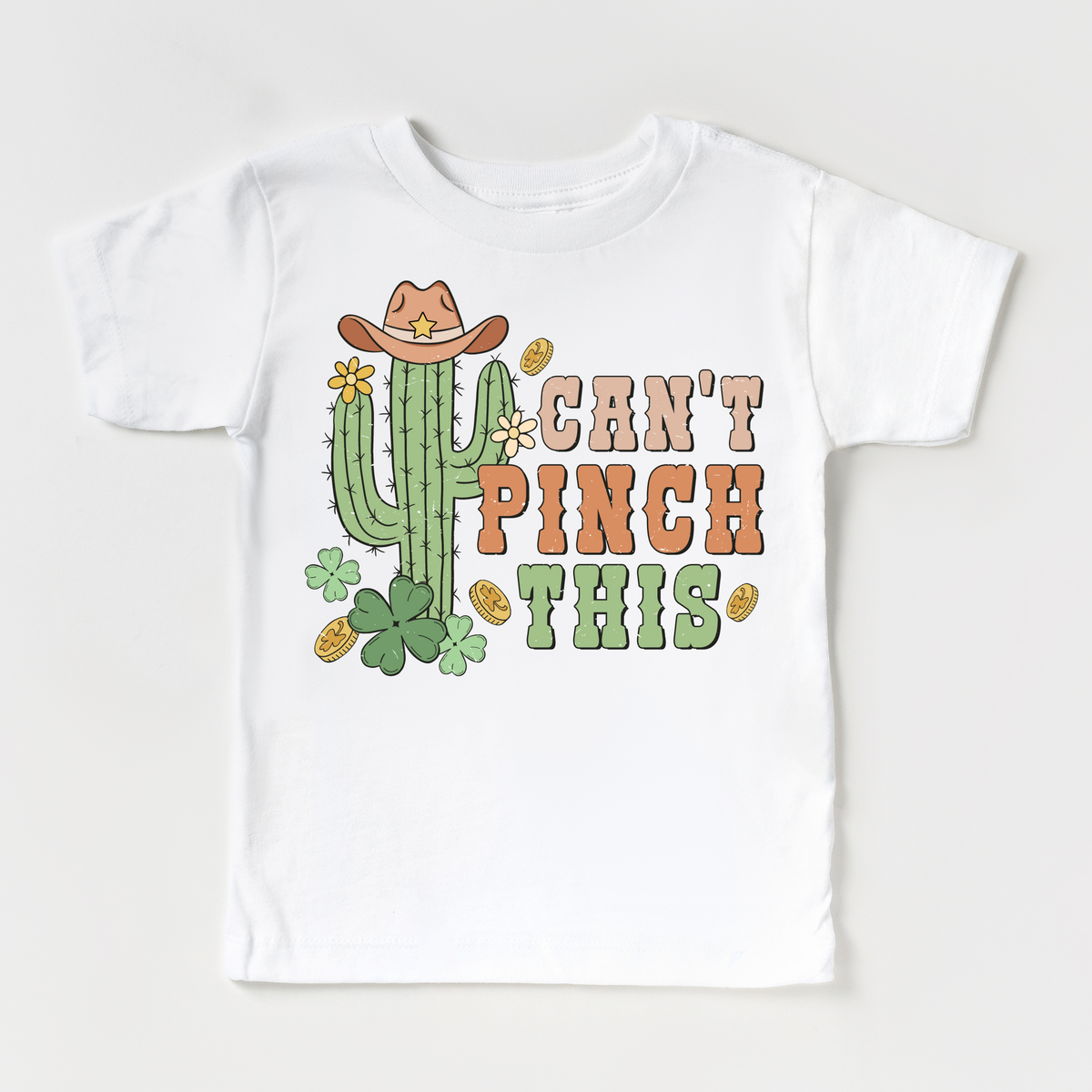 Western St. Patrick's Day design on a white garment.