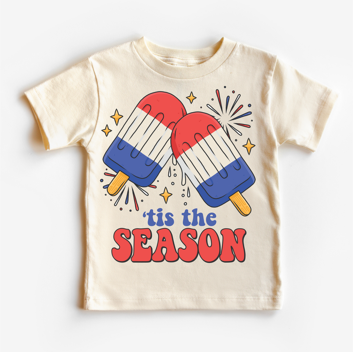 Tis The Season 4th Of July design on a natural garment.