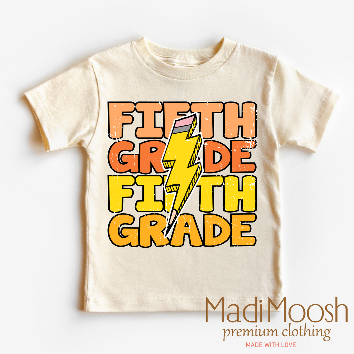 Fifth Grade Lightning Bolt, School graphic T-shirt by Madi Moosh
