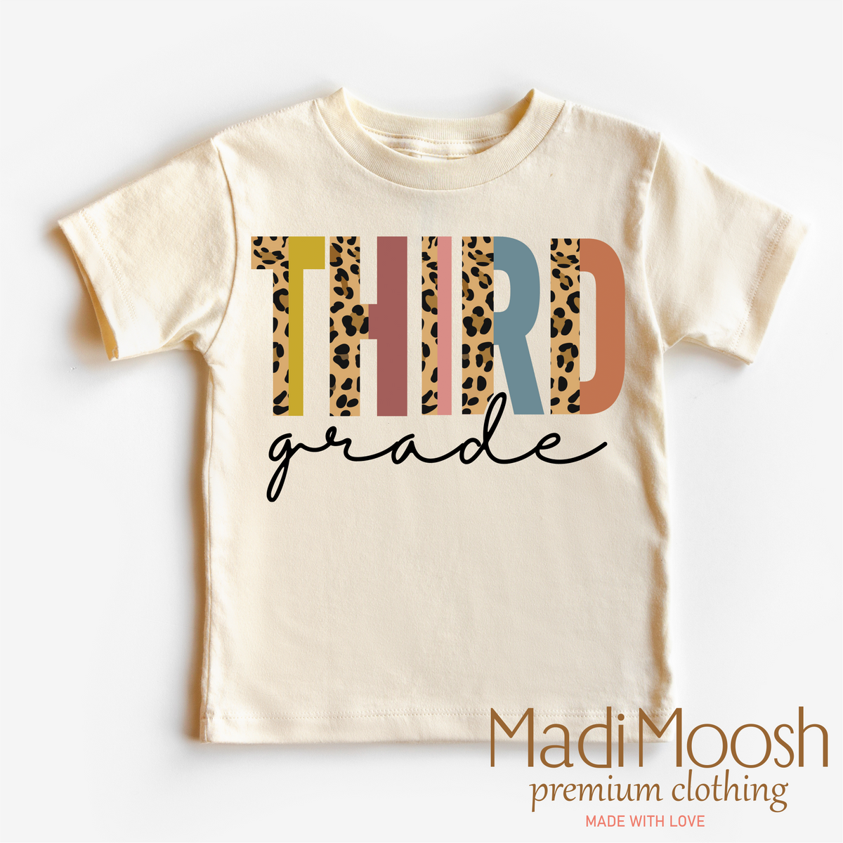Third Grade Leopard, Back To School graphic T-shirt by Madi Moosh