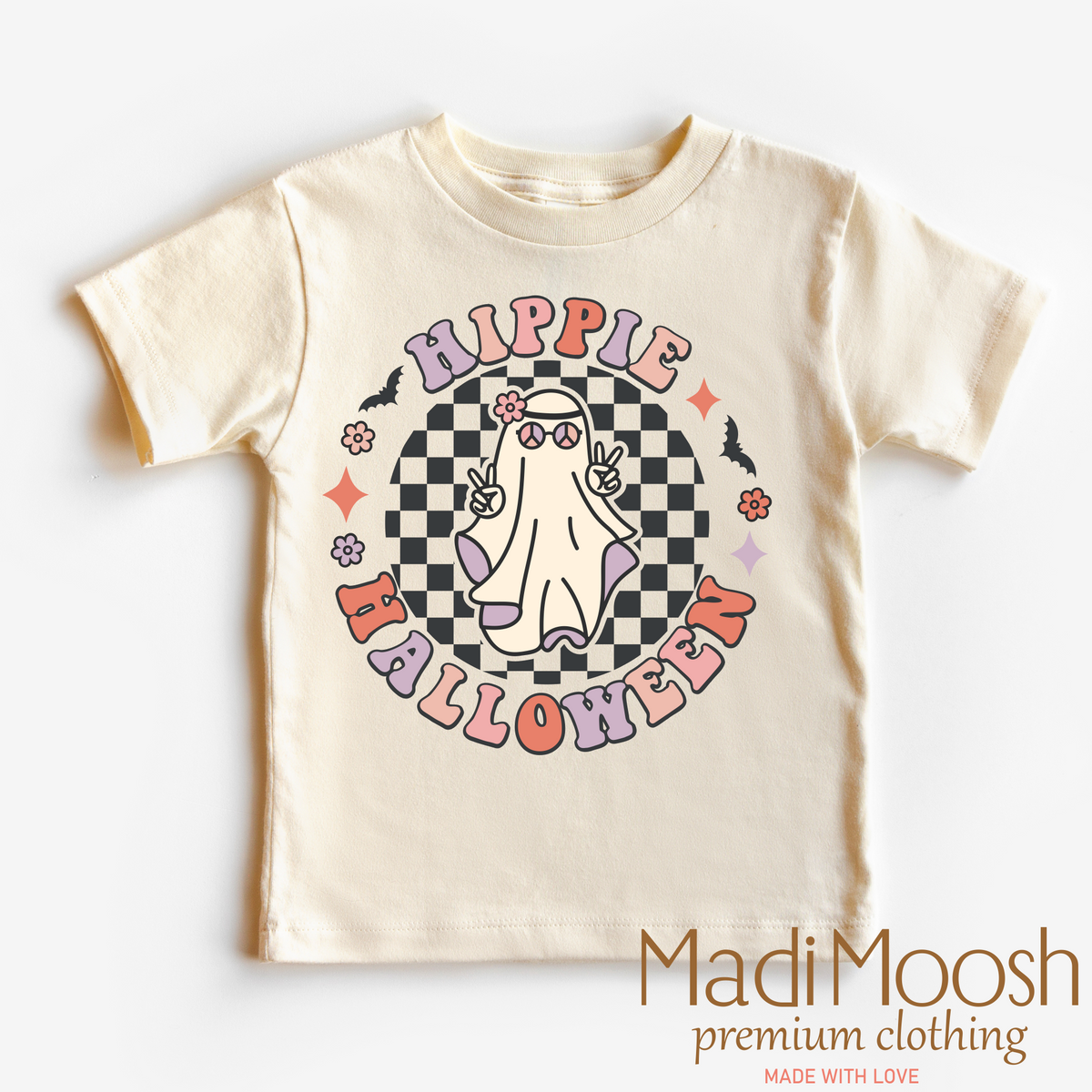 Hippie Halloween Ghost graphic T-shirt by Madi Moosh