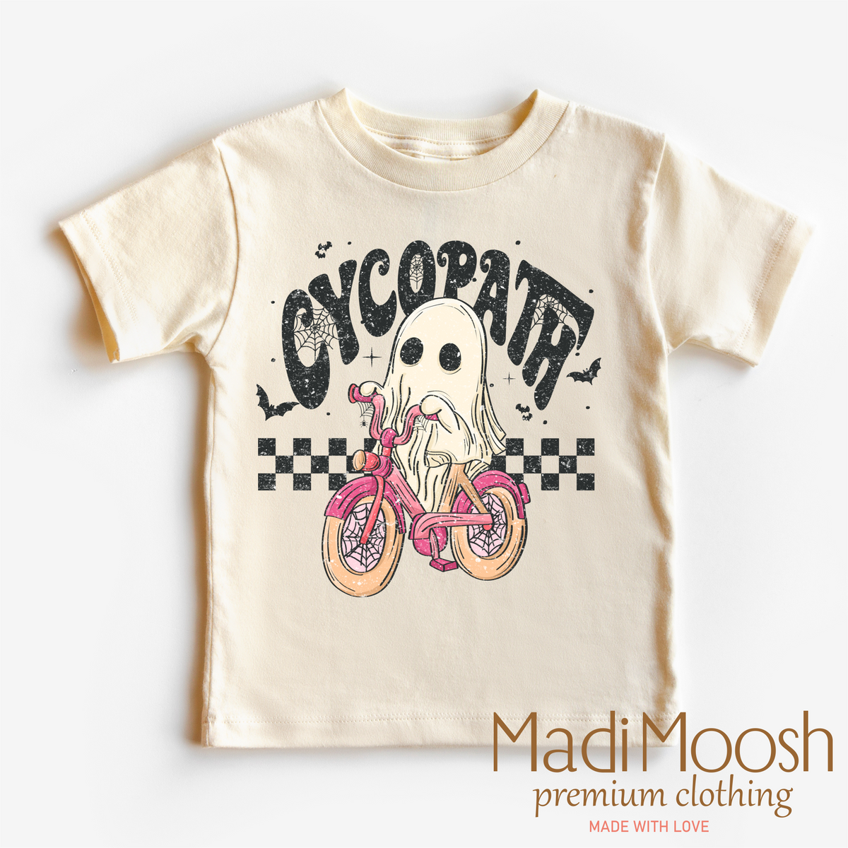 Cycopath Girls Ghost, Halloween graphic T-shirt by Madi Moosh