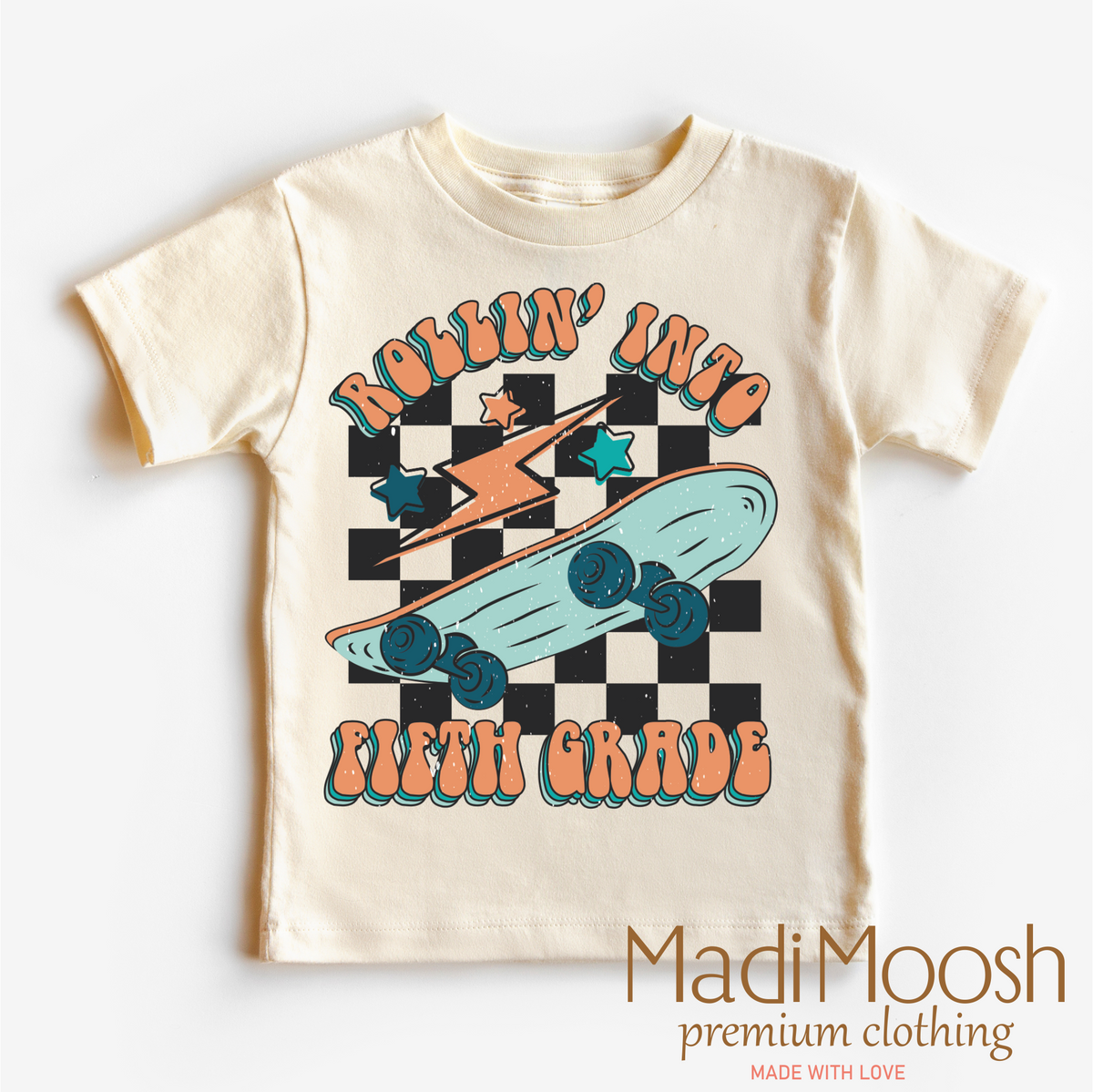 Rollin' Into 5th Back To School graphic T-shirt by Madi Moosh