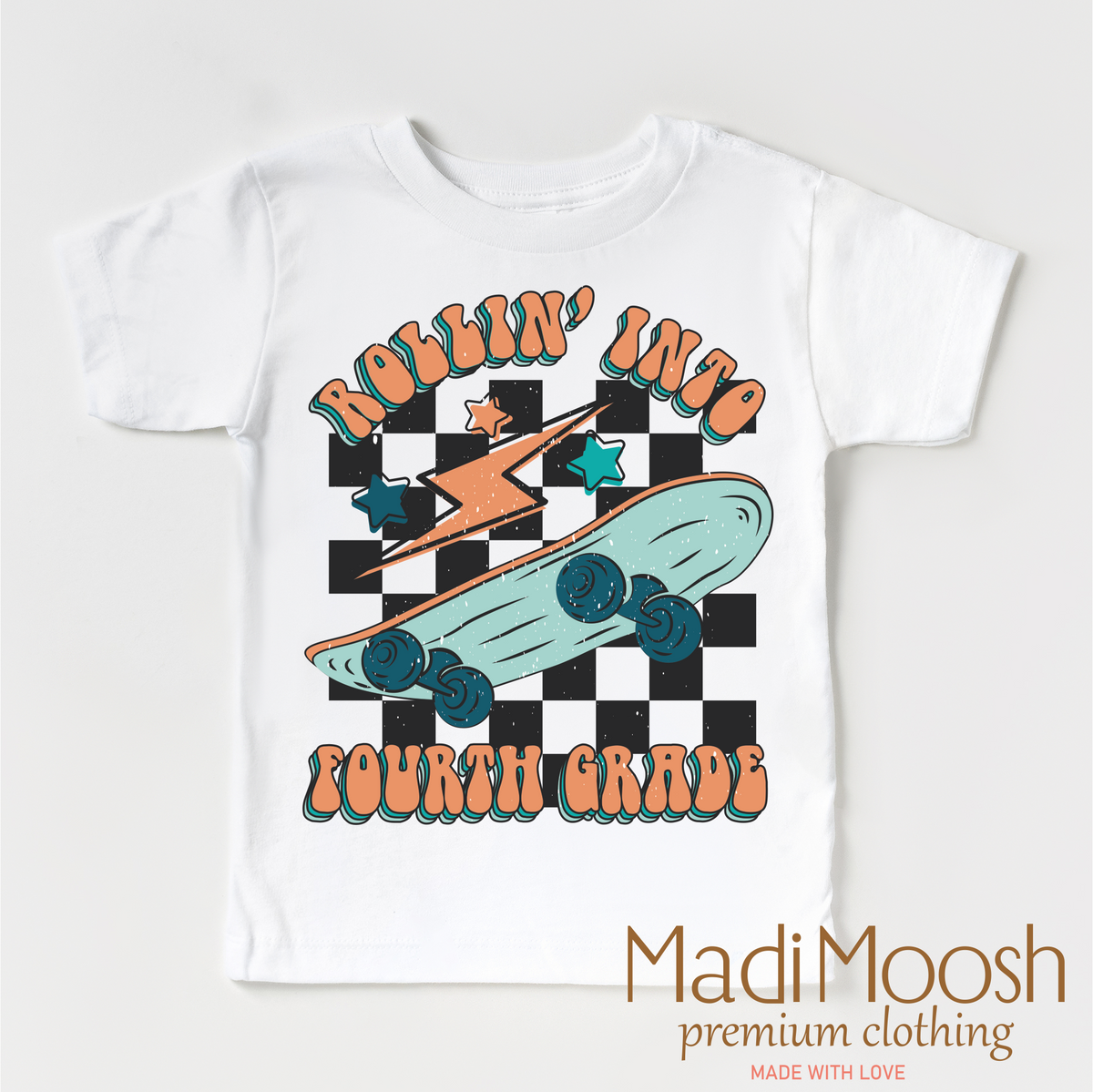 Rollin' Into 4th Back To School design on a white garment.