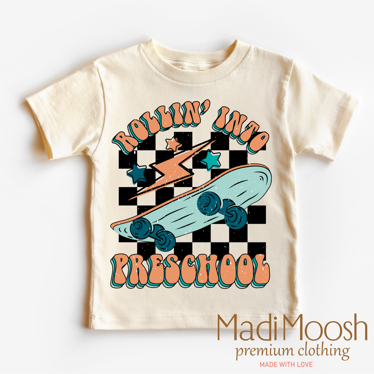 Rollin' Into Preschool Back To School graphic T-shirt by Madi Moosh