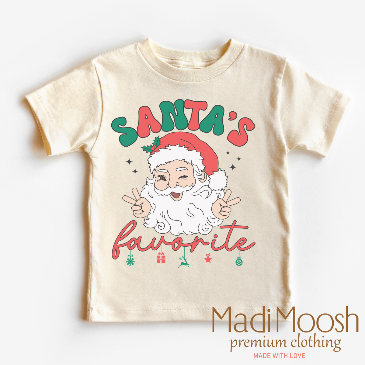 Santa's Favorite design on a natural kids T-shirt.