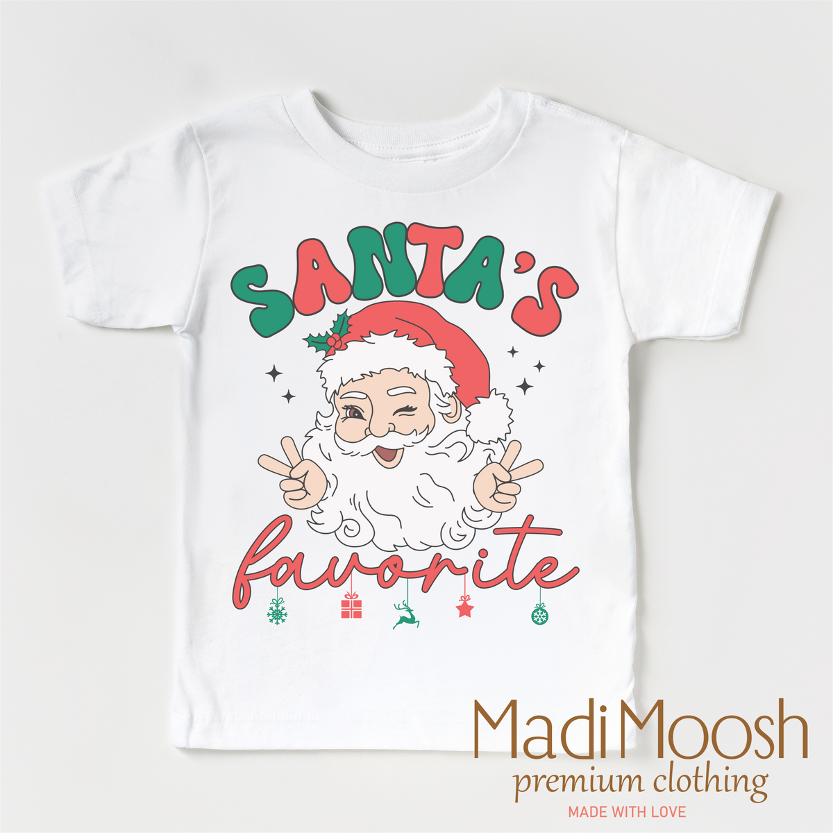 Santa's Favorite, Christmas graphic T-shirt by Madi Moosh