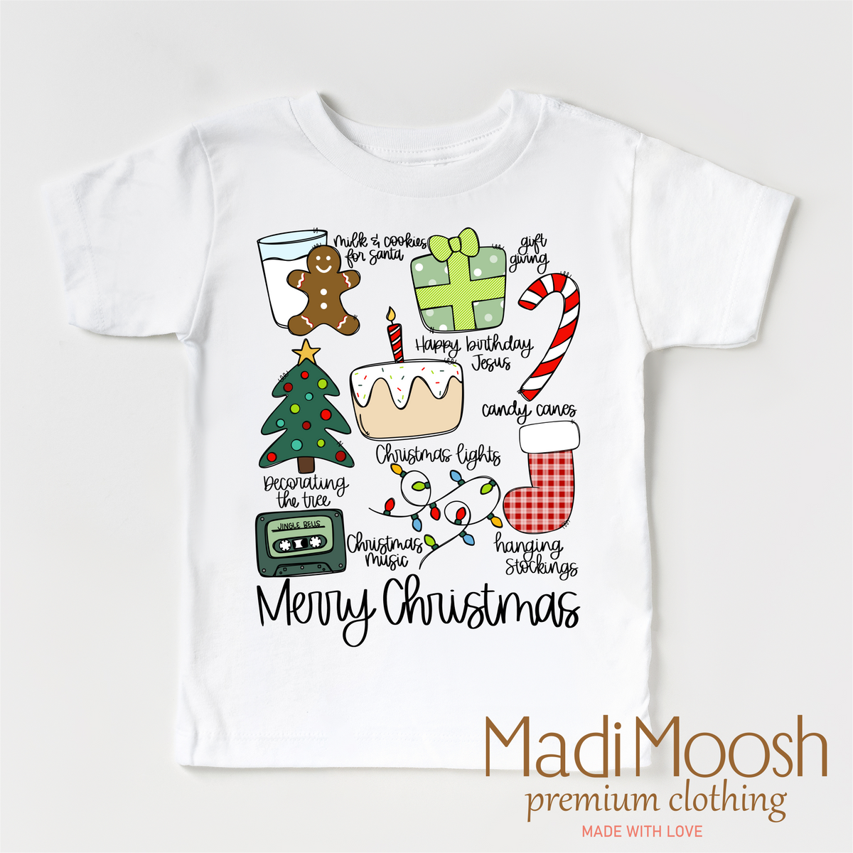 Merry Christmas graphic T-shirt by Madi Moosh