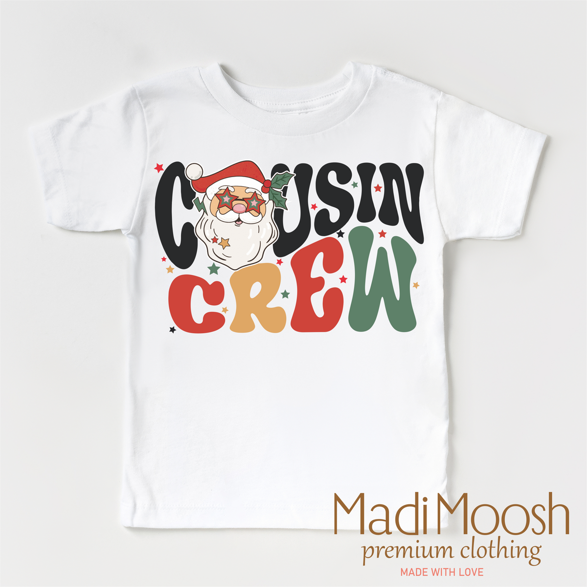 Christmas Cousin Crew design on a white short sleeve T-shirt.