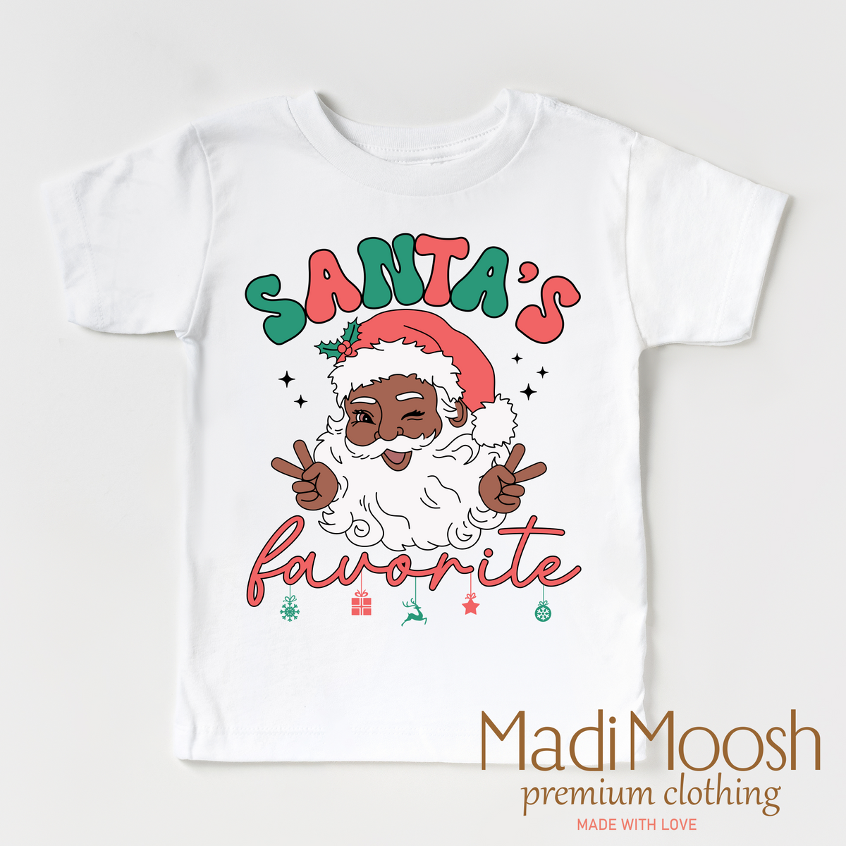 Black Santa Shirt product design and garment details.