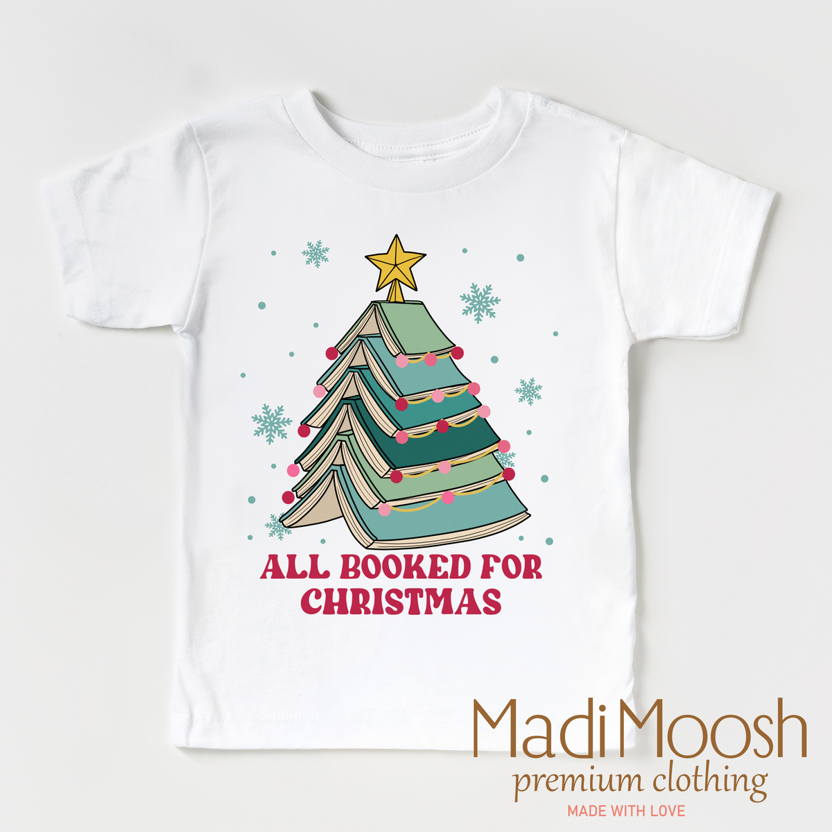 All Booked for Christmas Shirt product design and garment details.