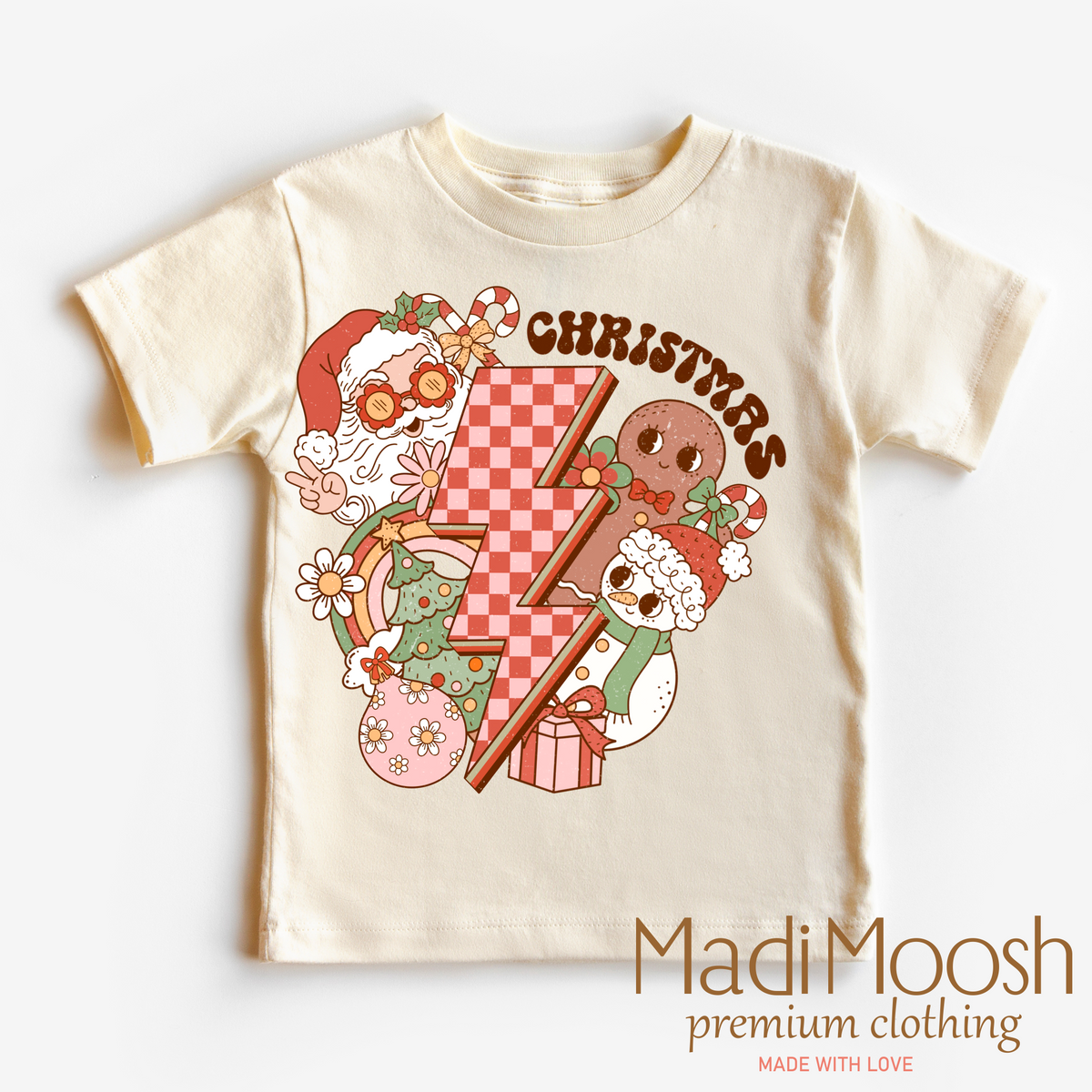 Christmas Characters design on a natural garment.