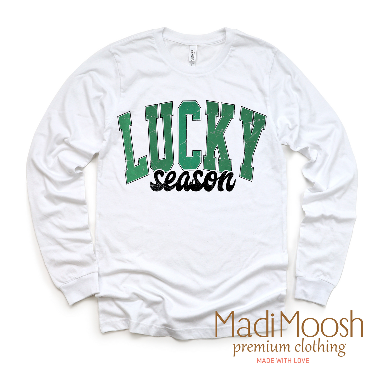 Lucky Season St. Patrick's Day design on a long sleeve shirt.