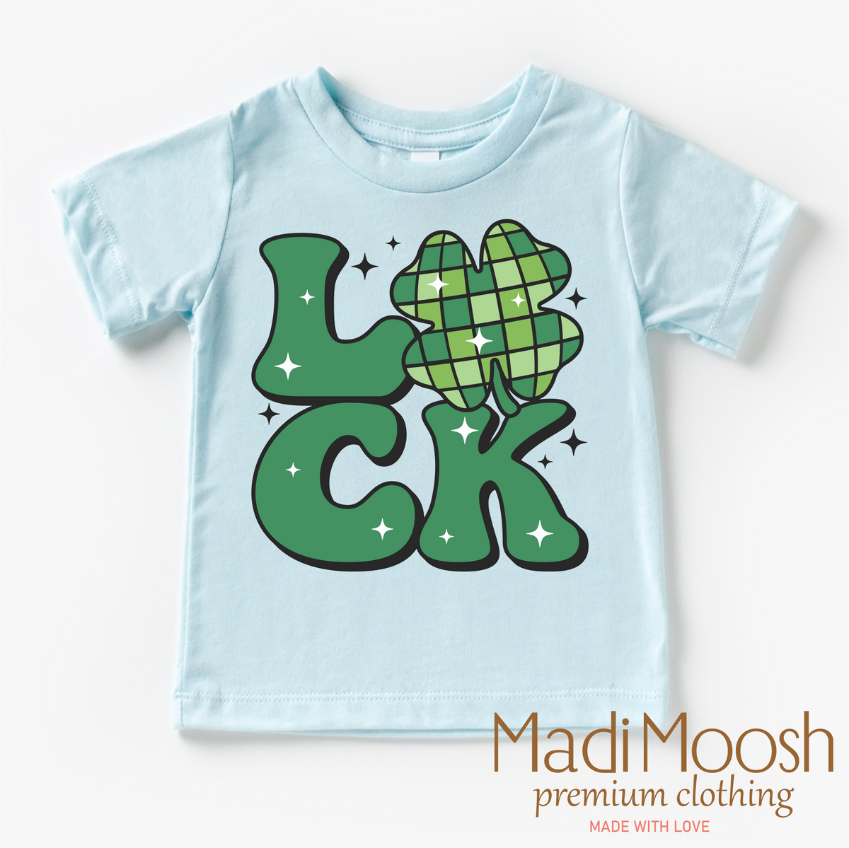 Luck Shamrock Retro St. Patrick's Day design on a blue garment.