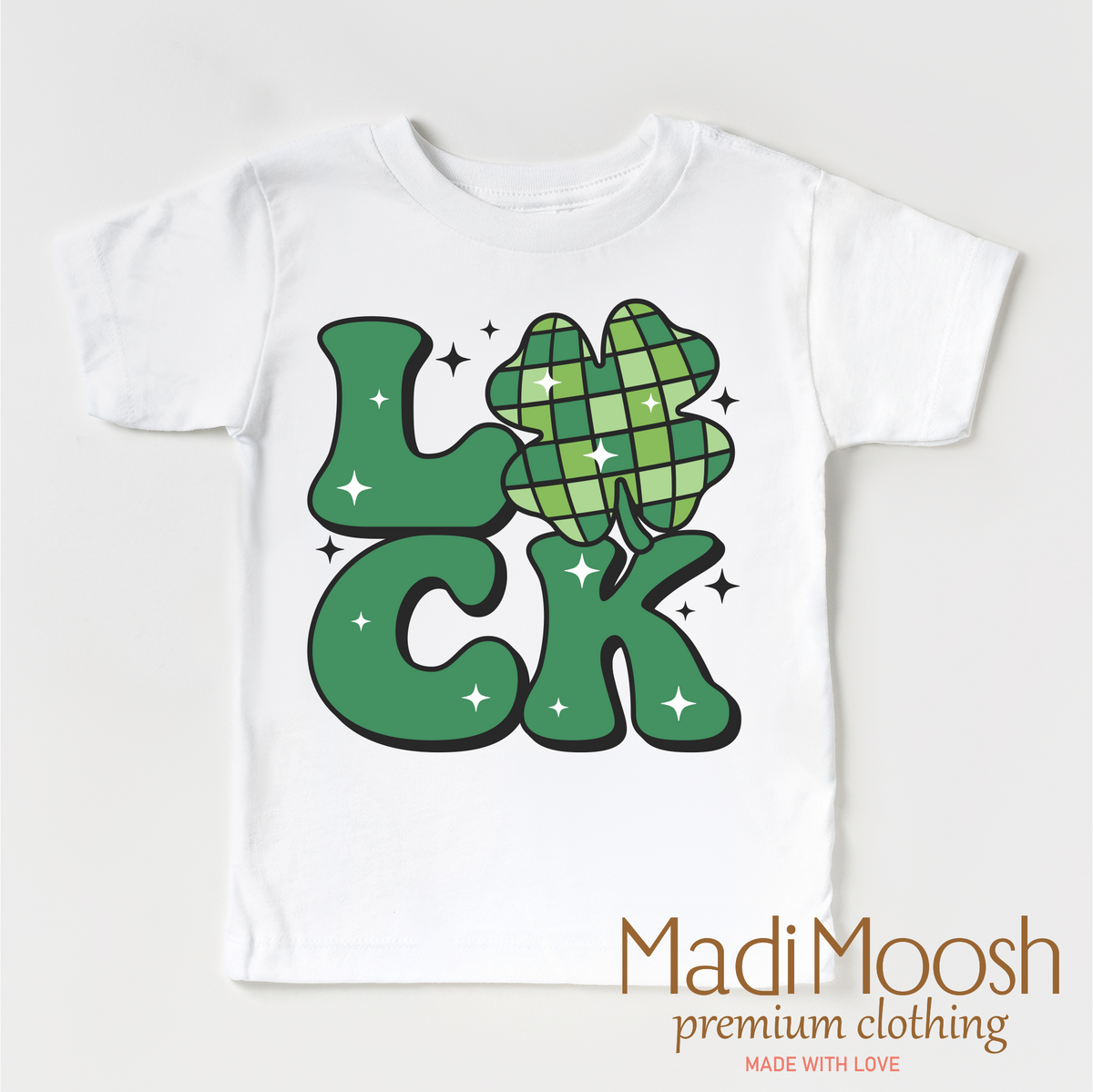 Luck Shamrock Retro St. Patrick's Day design on a white garment.