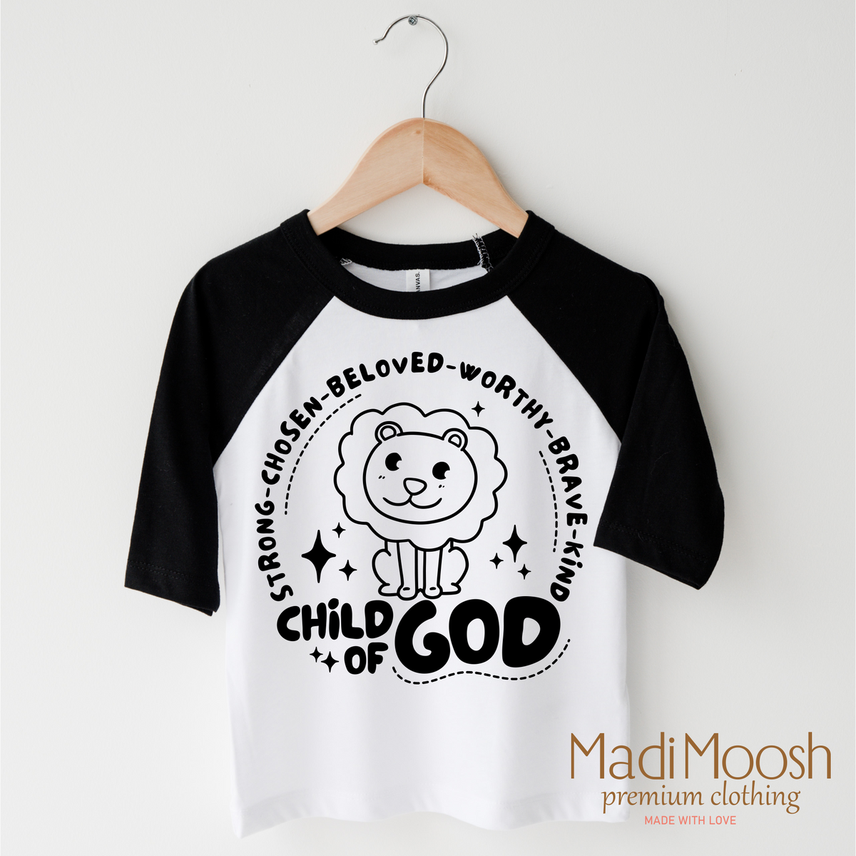 Child Of God design on a black-accented shirt.