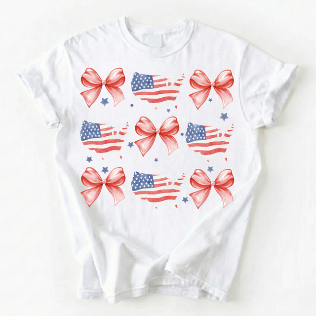 America, Flags, And Bows 4th Of July Unisex T-Shirt - Independence Day Tee Printed On Comfort Colors (Copy)