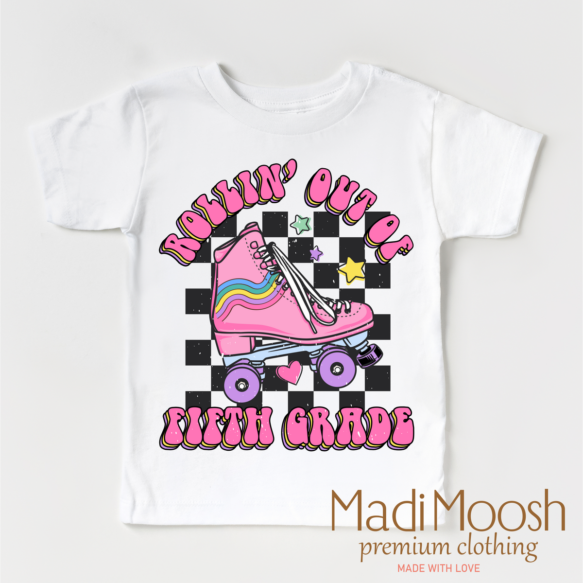 Rollin' Out Of 5th Grade Last Day Of School graphic T-shirt by Madi Moosh