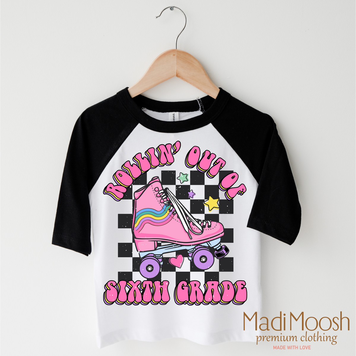 Rollin' Out Of 6th Grade Last Day Of School design on a black-accented shirt.