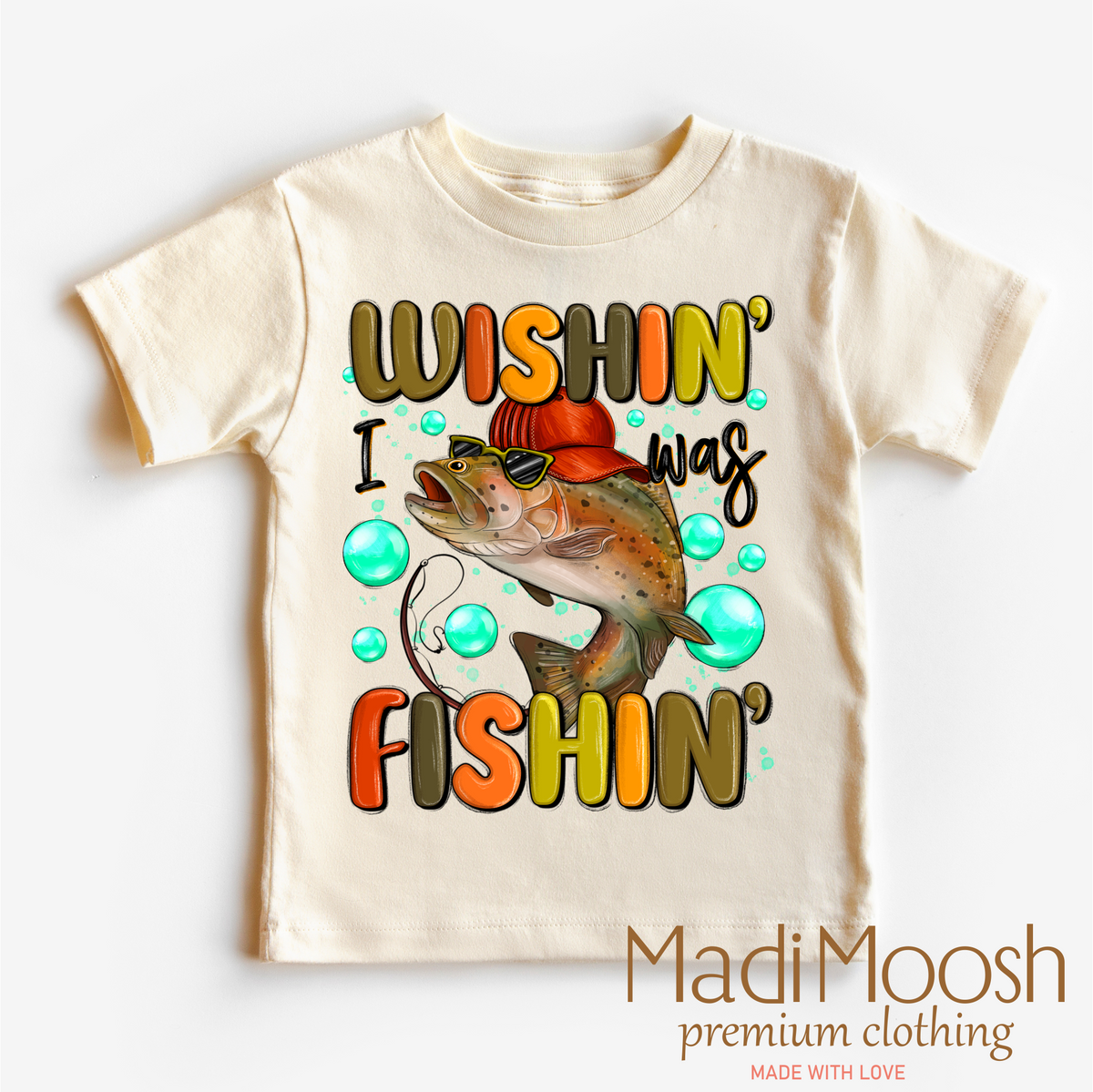 Wishing I Was Fishing graphic T-shirt by Madi Moosh