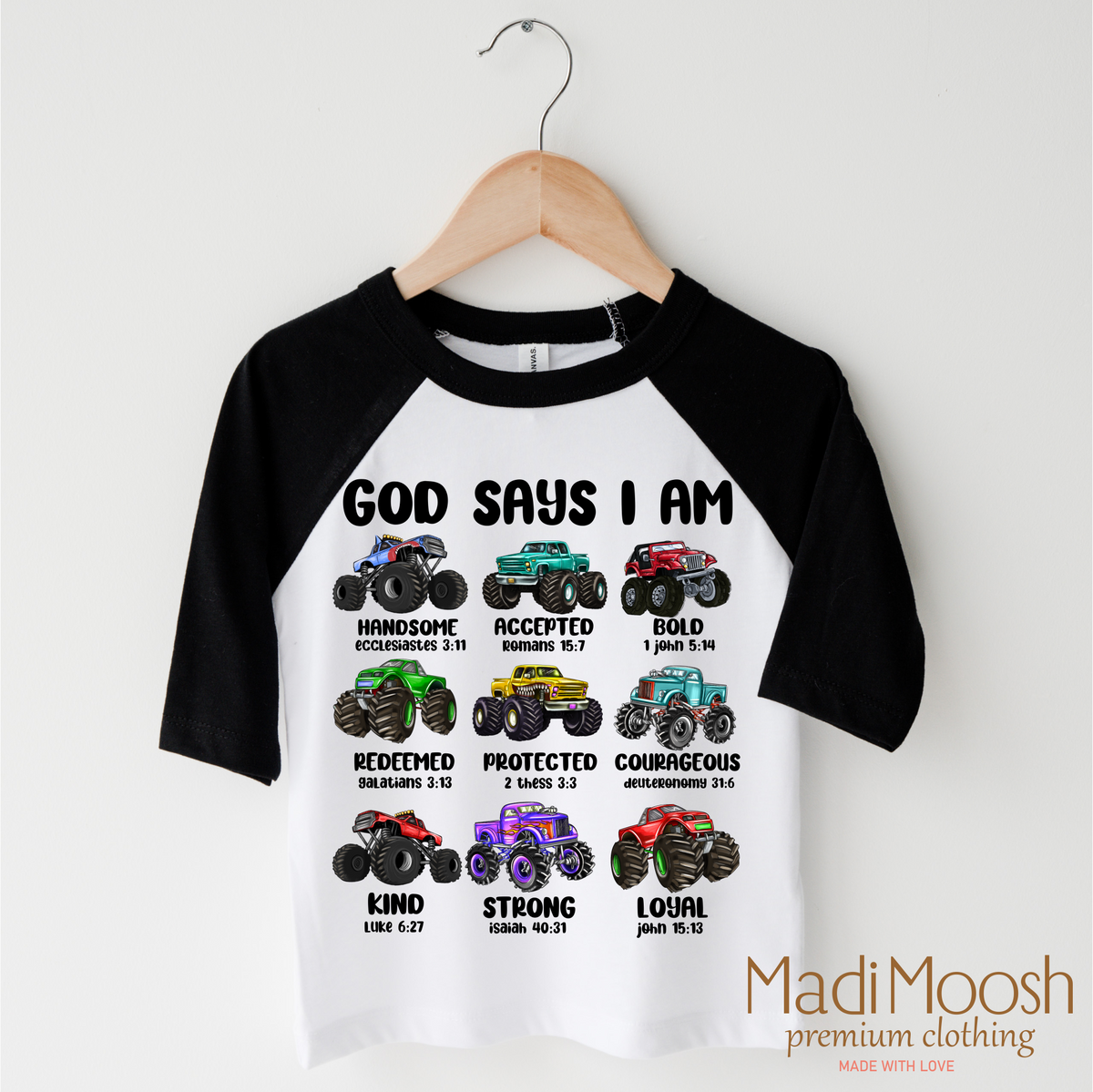 God Says I Am Bible Verses Monster Truck Shirt - Christian Tee - Madi Moosh Boutique