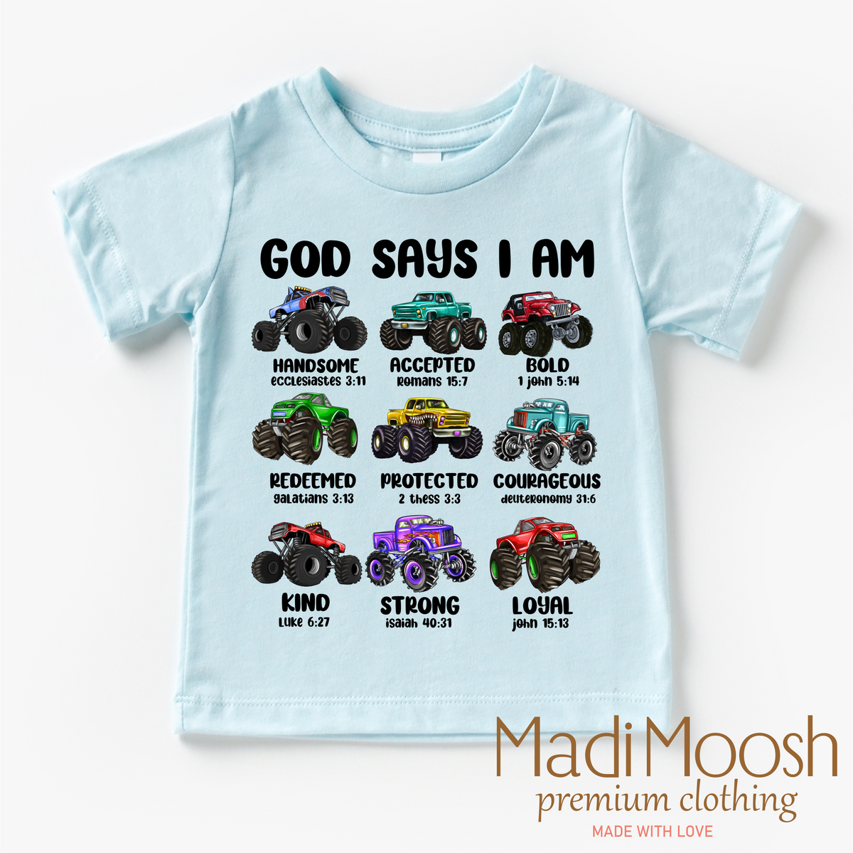 God Says I Am Bible Verses Monster Truck Shirt - Christian Tee - Madi Moosh Boutique