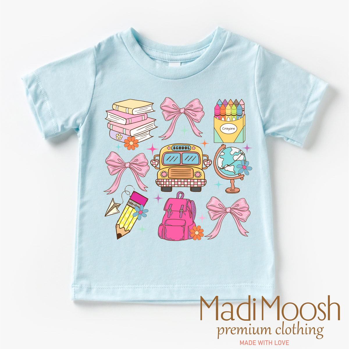 Cute Girls School design on a blue garment.