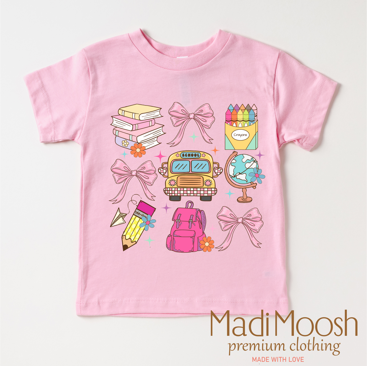 Cute Girls School design on a pink garment.