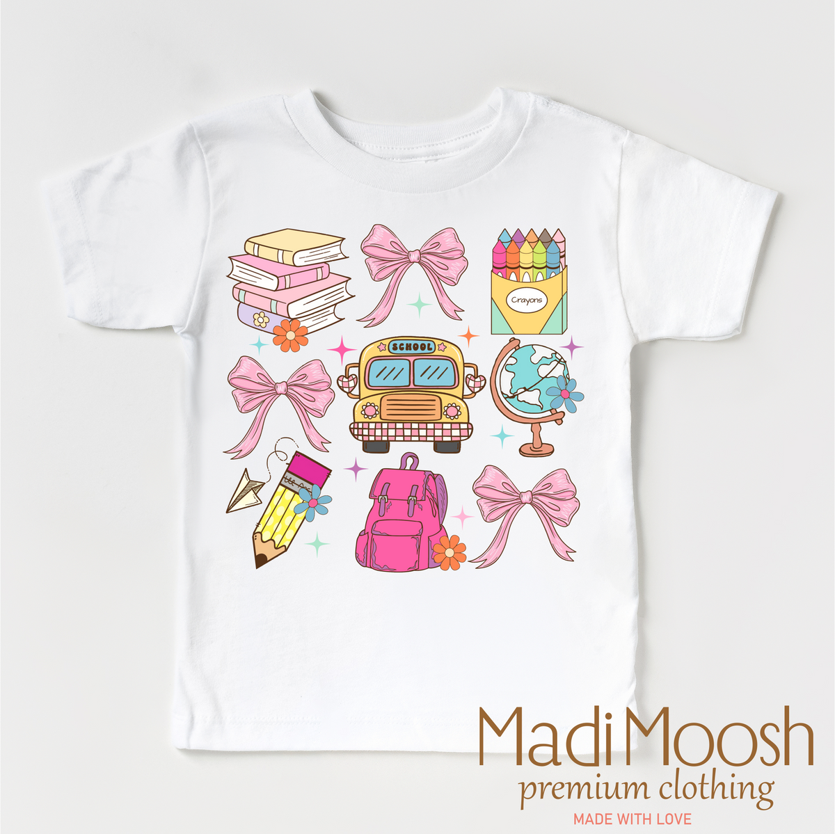 Cute Girls School design on a white garment.