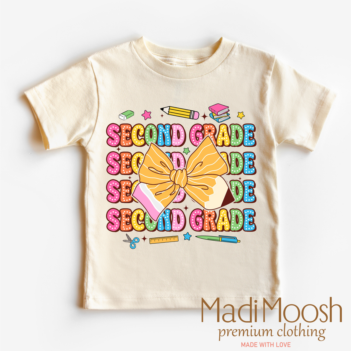Cute Second Grade School design on a natural garment.