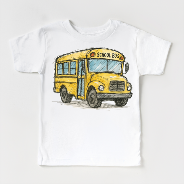 Vintage School Bus Kids T-Shirt – Hand Drawn Back to School Tee – Cute Yellow Bus Graphic Shirt for Boys & Girls
