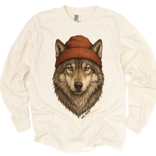 Wolf Wearing A Beanie Shirt - Printed On Comfort Colors