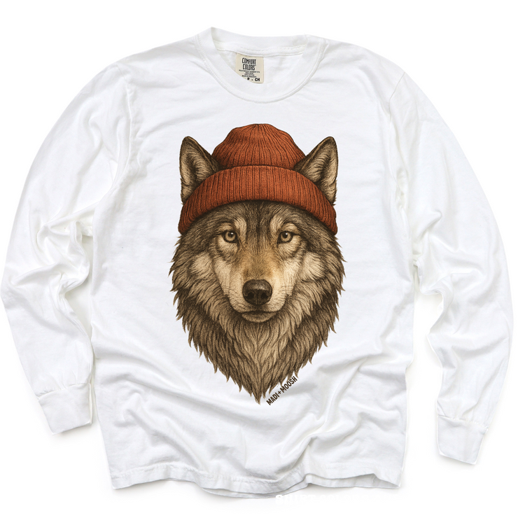 Wolf Wearing A Beanie Shirt - Printed On Comfort Colors