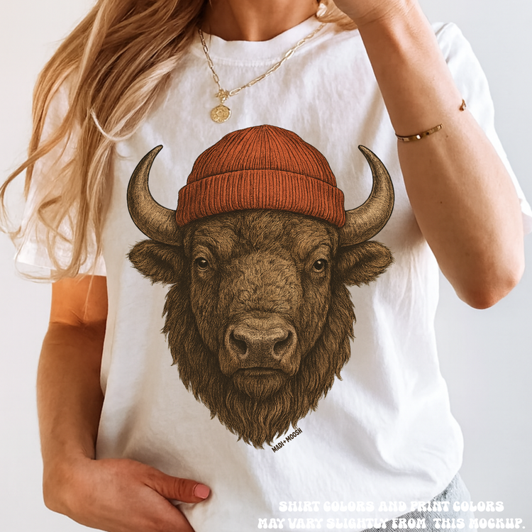 Buffalo Wearing A Beanie Shirt - Printed On Comfort Colors