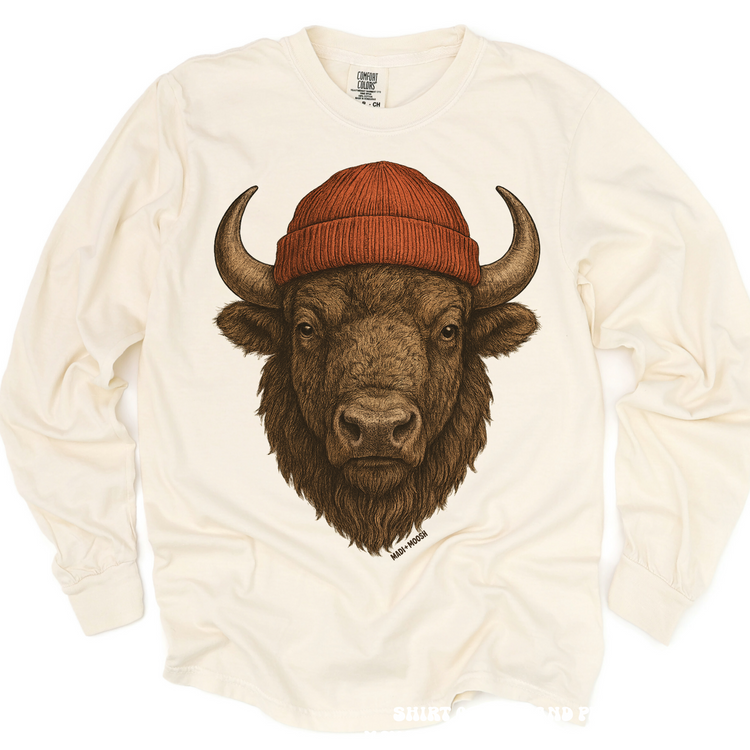 Buffalo Wearing A Beanie Shirt - Printed On Comfort Colors