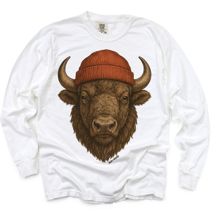 Buffalo Wearing A Beanie Shirt - Printed On Comfort Colors