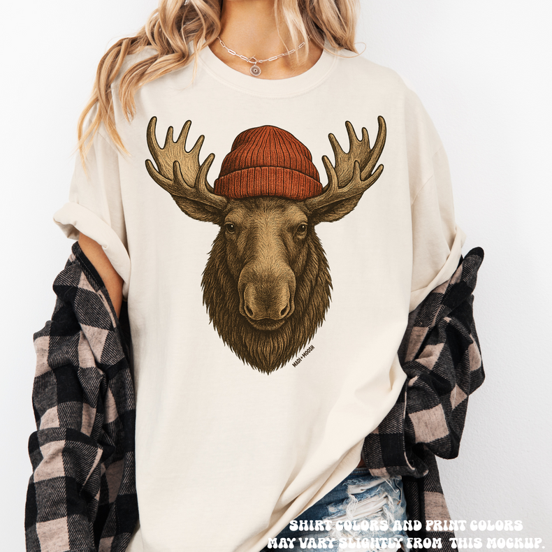 Moose Wearing A Beanie Shirt - Printed On Comfort Colors