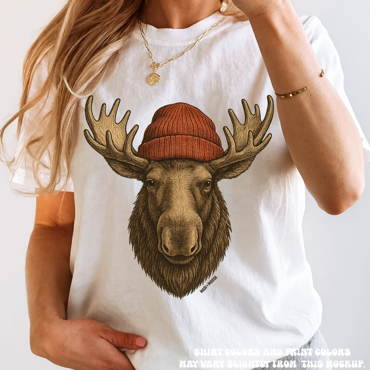 Moose Wearing A Beanie Shirt - Printed On Comfort Colors