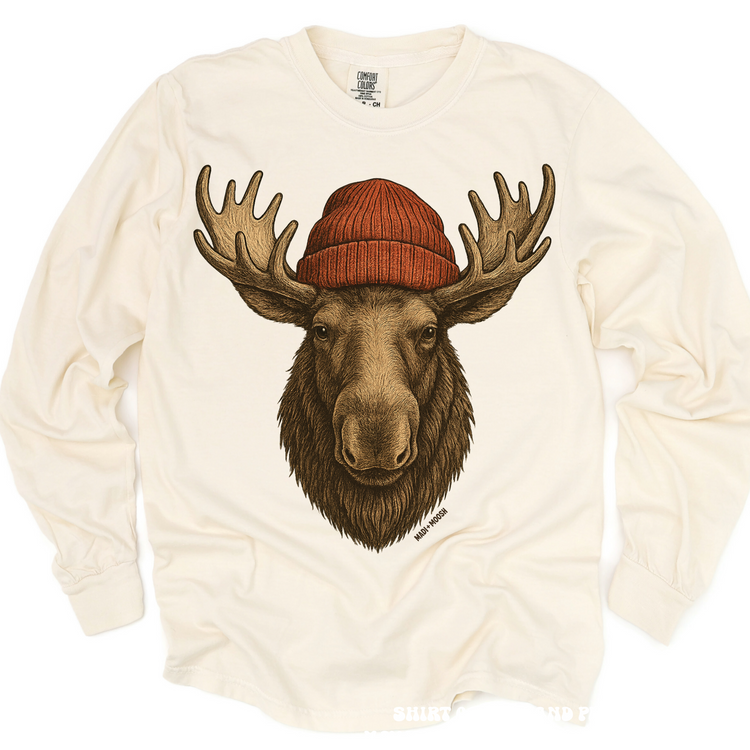 Moose Wearing A Beanie Shirt - Printed On Comfort Colors