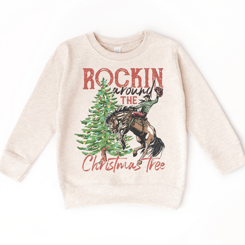 Rockin Around The Christmas Tree Cowboy Sweatshirt - Kids Christmas Tee Crewneck