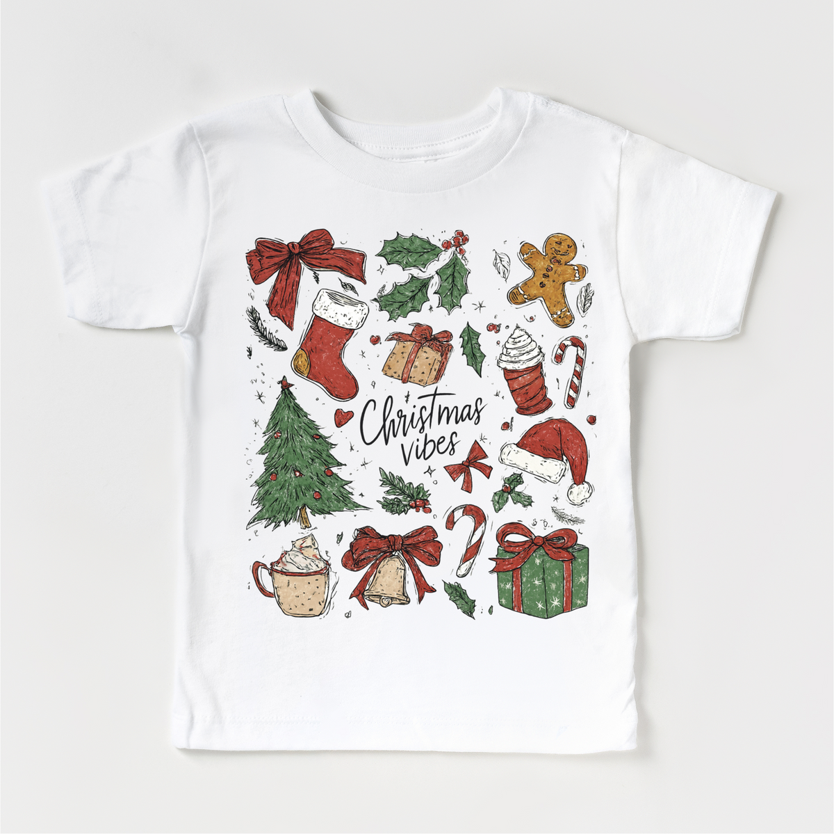 Christmas Vibes Boho White kids tee
